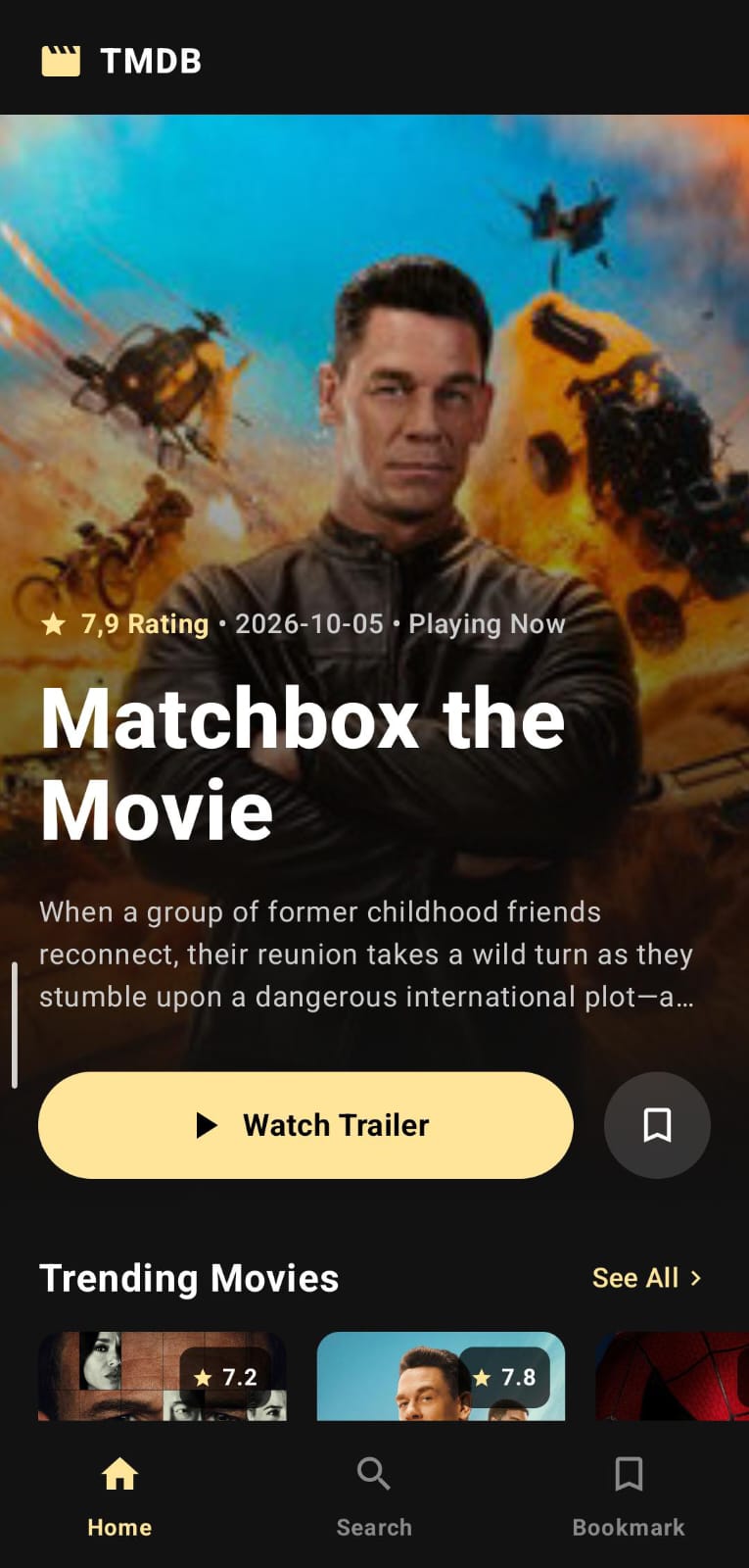 Tampilan beranda dengan daftar film populer dan serial TV
